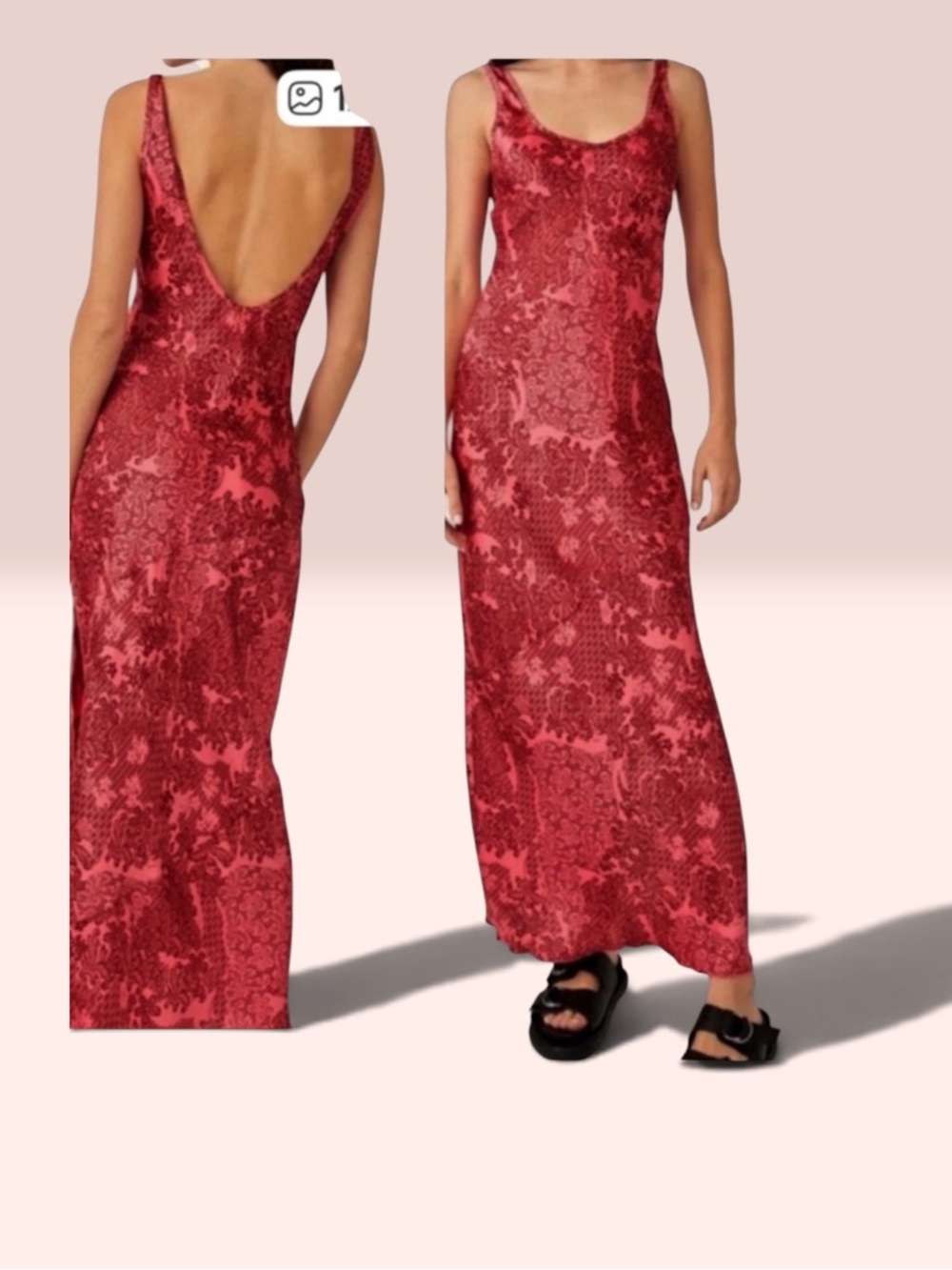 FREE PEOPLE WORTH THE WAIT BIAS CUT SLEEVELESS FLORAL MAXI DRESS LARGE RED - Picture 1 of 11